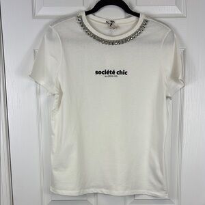 NWT River Island white graphic rhinestone tee sz 12